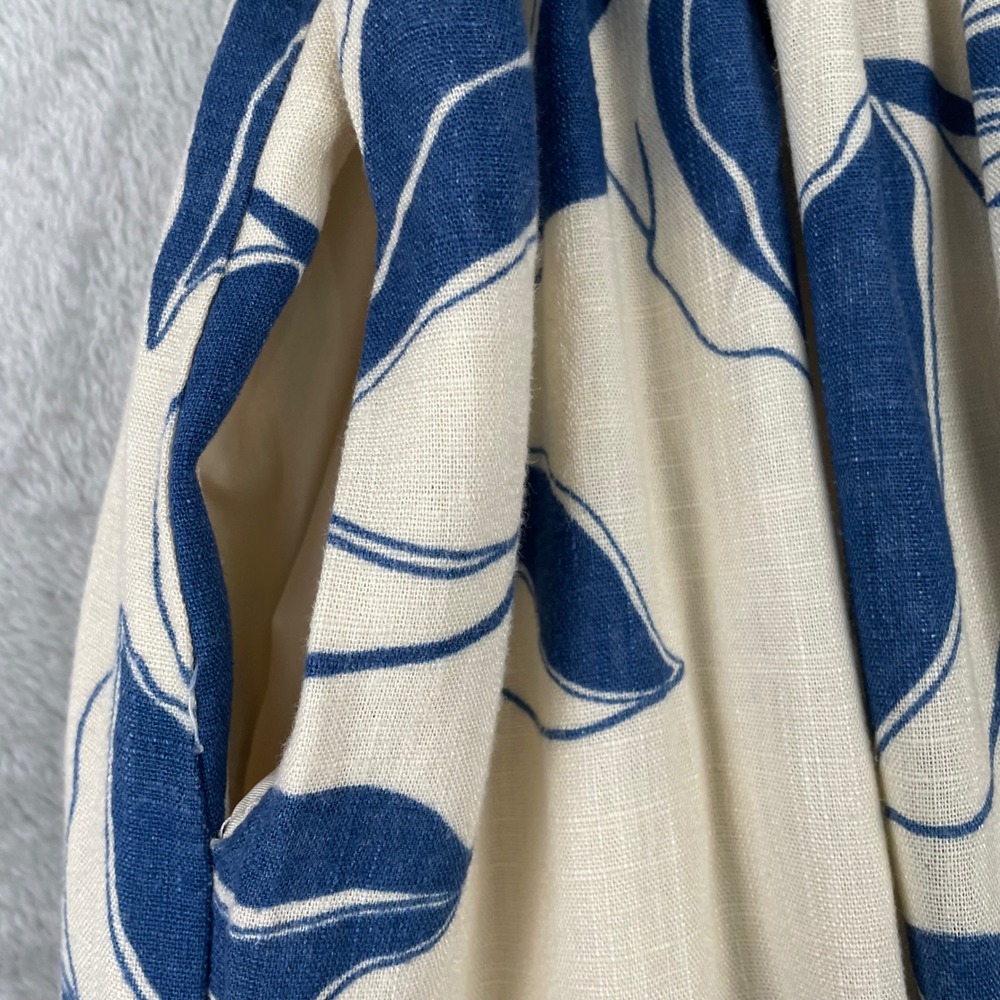 MSK Blue Tropical Leaf Print Tiered Maxi Dress Linen Blend Tie Front Pockets M - Picture 4 of 9